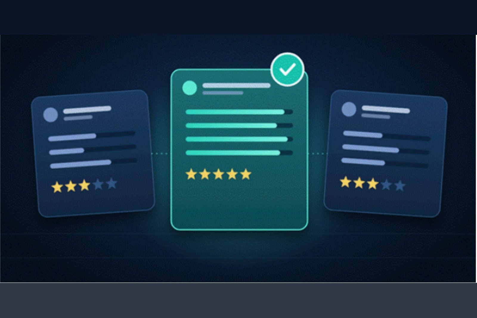 Three online review cards with the five-star pick in the middle, illustrating ASA rulings on disguised review-style ads